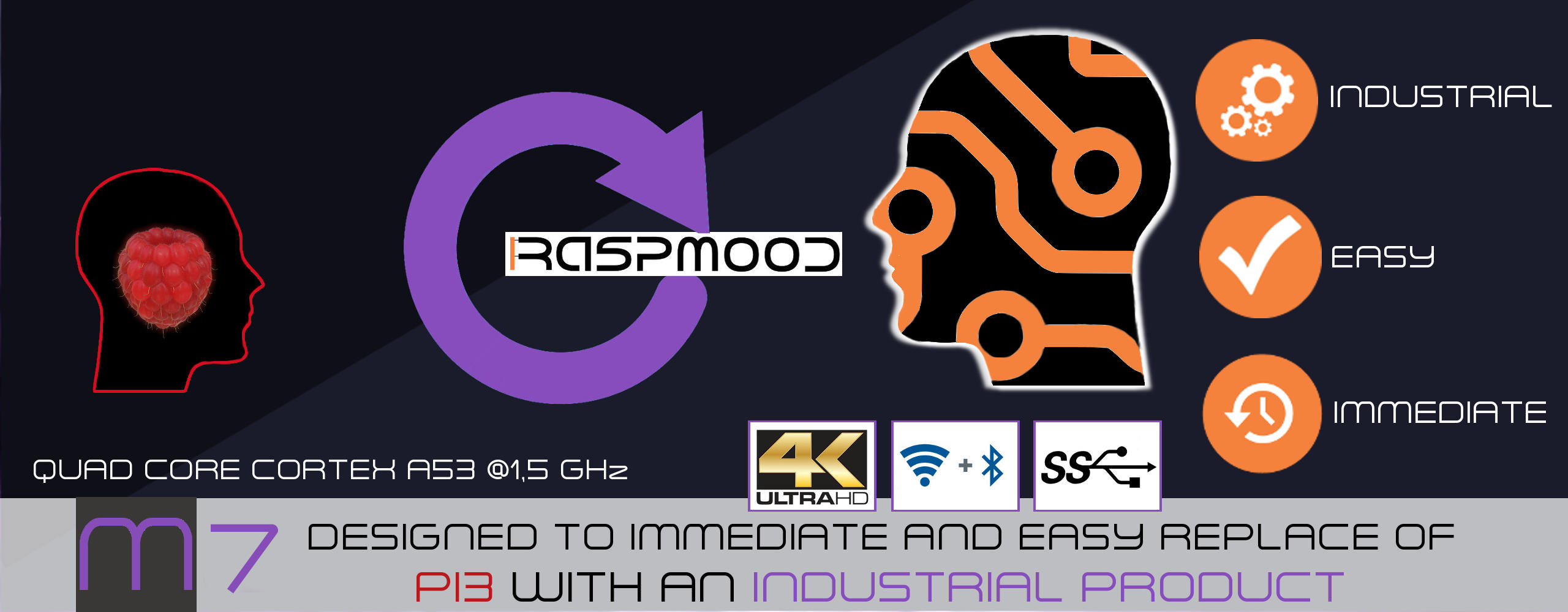 M7 - DESIGNED SPECIFICALLY TO REPLACE IMMEDIATELY AND EASILY THE PI3 WITH AN INDUSTRIAL OBJECT